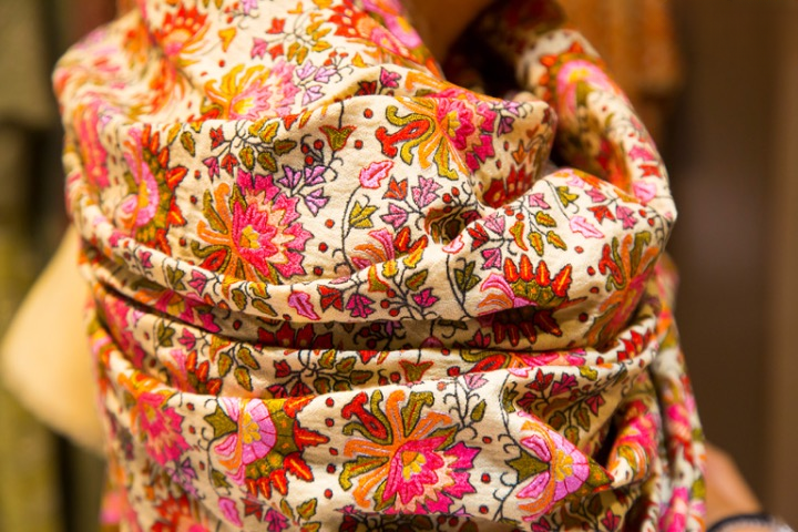 A Pashmina shawl with multiple colours hand embroidered in a special intrinsic pattern