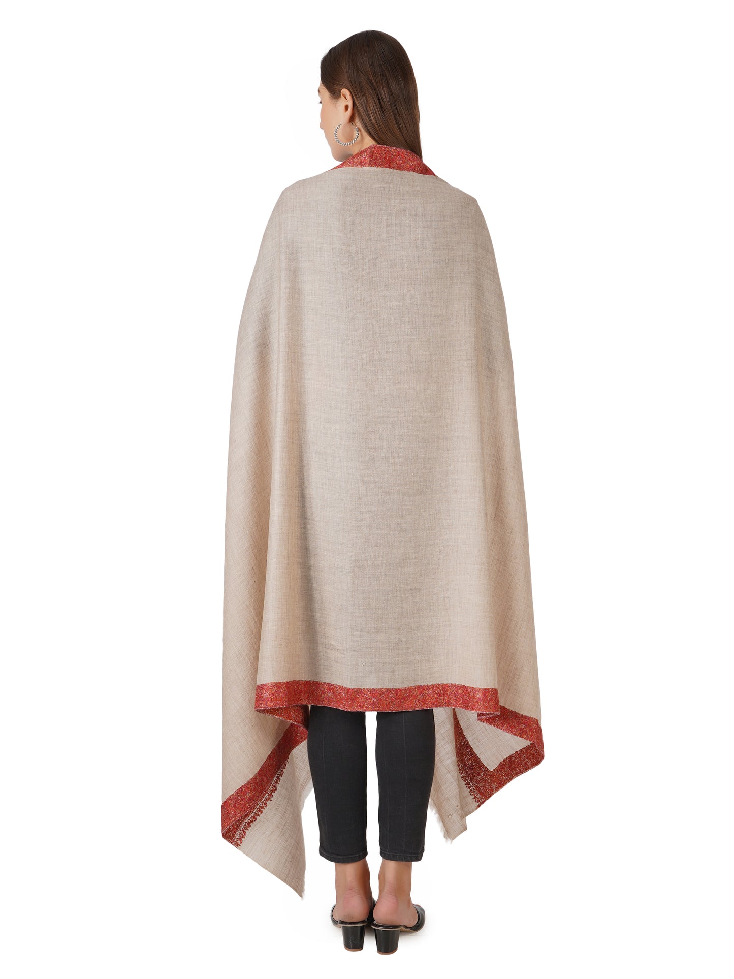 Luxury Pashmina Shawl: Handwoven Hand-Embroidered Timeless Elegance - Natural Toosh