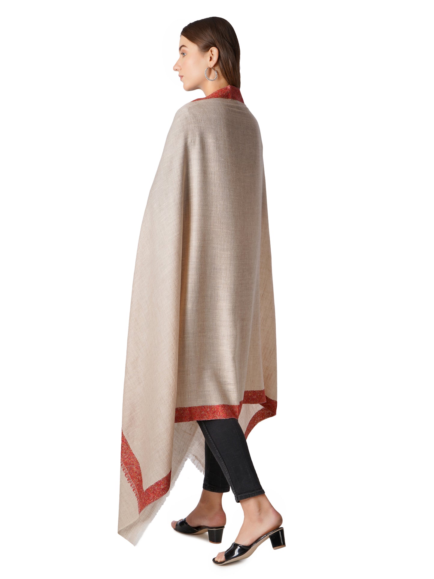 Luxury Pashmina Shawl: Handwoven Hand-Embroidered Timeless Elegance - Natural Toosh