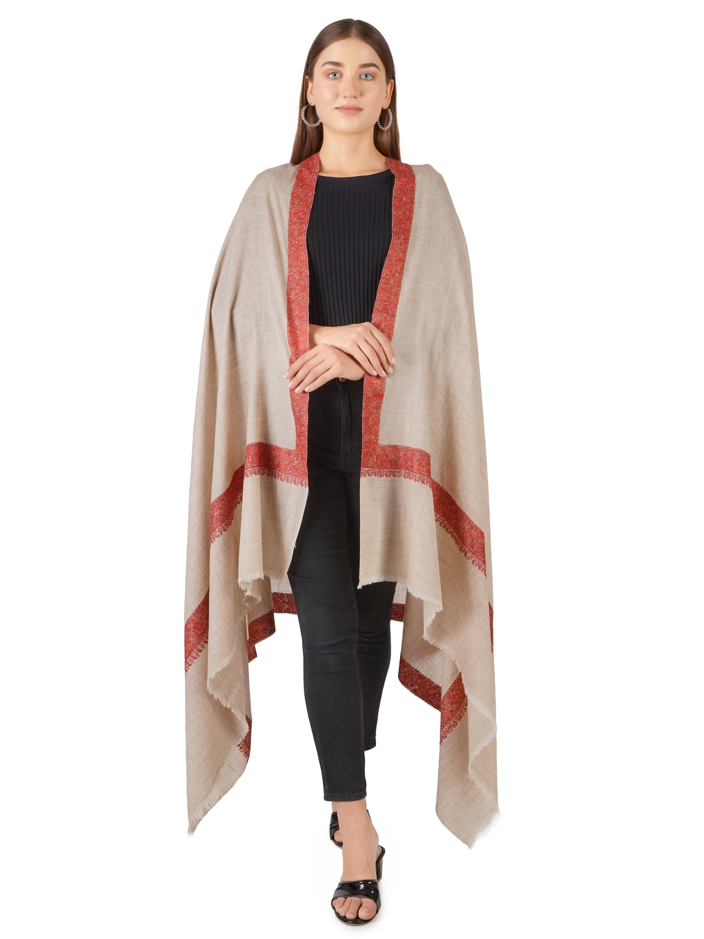 Luxury Pashmina Shawl: Handwoven Hand-Embroidered Timeless Elegance - Natural Toosh