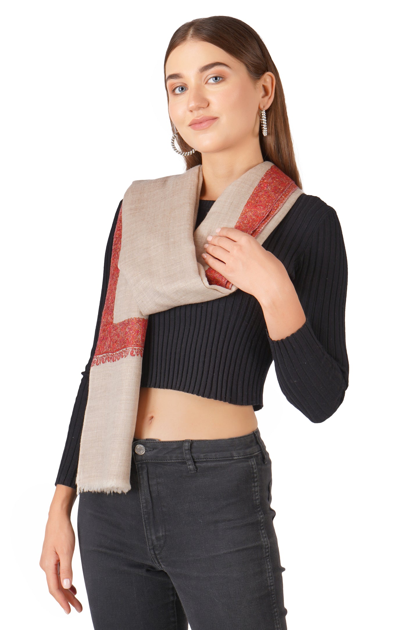 Luxury Pashmina Shawl: Handwoven Hand-Embroidered Timeless Elegance - Natural Toosh
