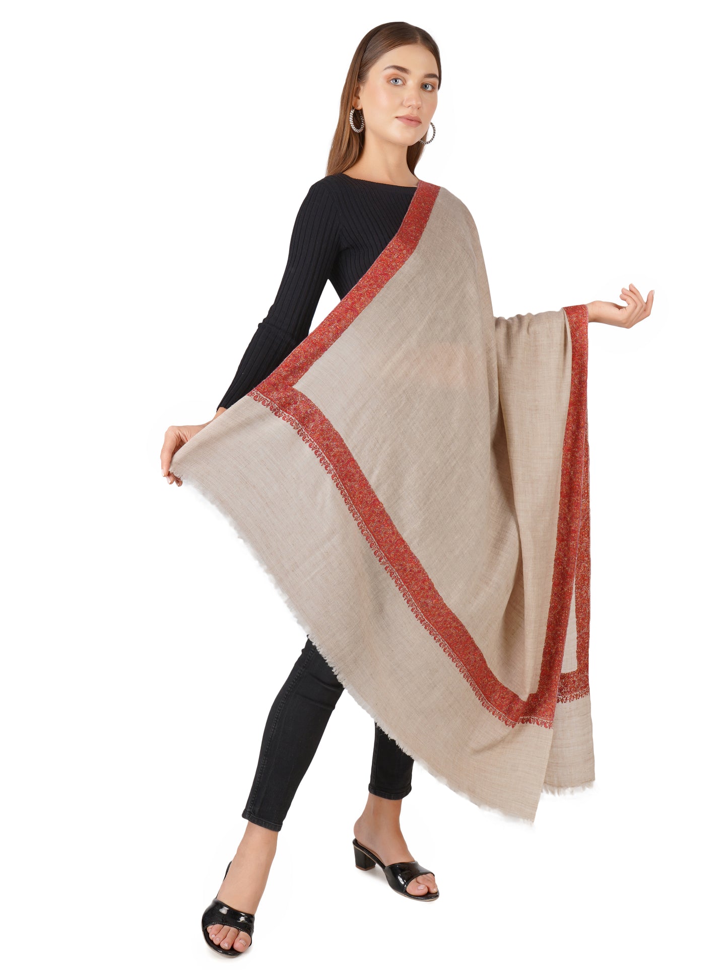 Luxury Pashmina Shawl: Handwoven Hand-Embroidered Timeless Elegance - Natural Toosh