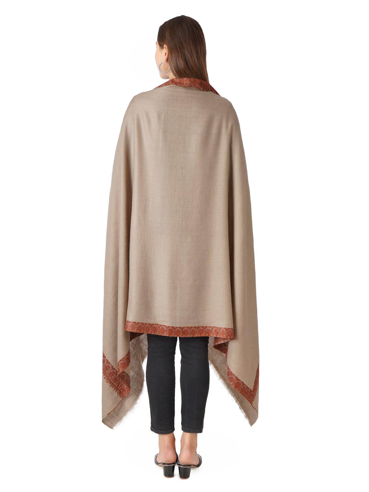 Pashwrap Kashmiri Pashmina Shawl with Border Embroidery - Natural Toosh