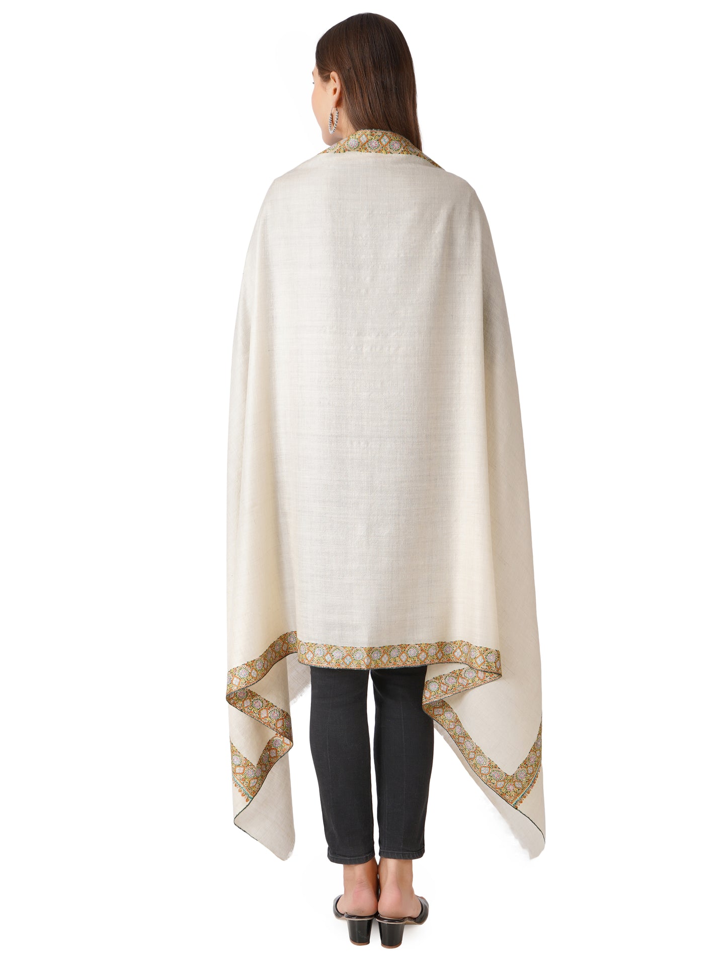 Pashmina Shawl Handwoven Kashmiri Sozni Embroidery - Off White