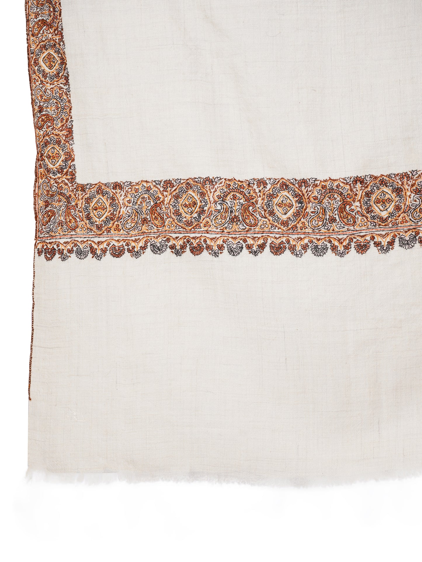 Pashmina Shawl Handwoven and Hand Embroidered with Red and Blue Hues - Off White
