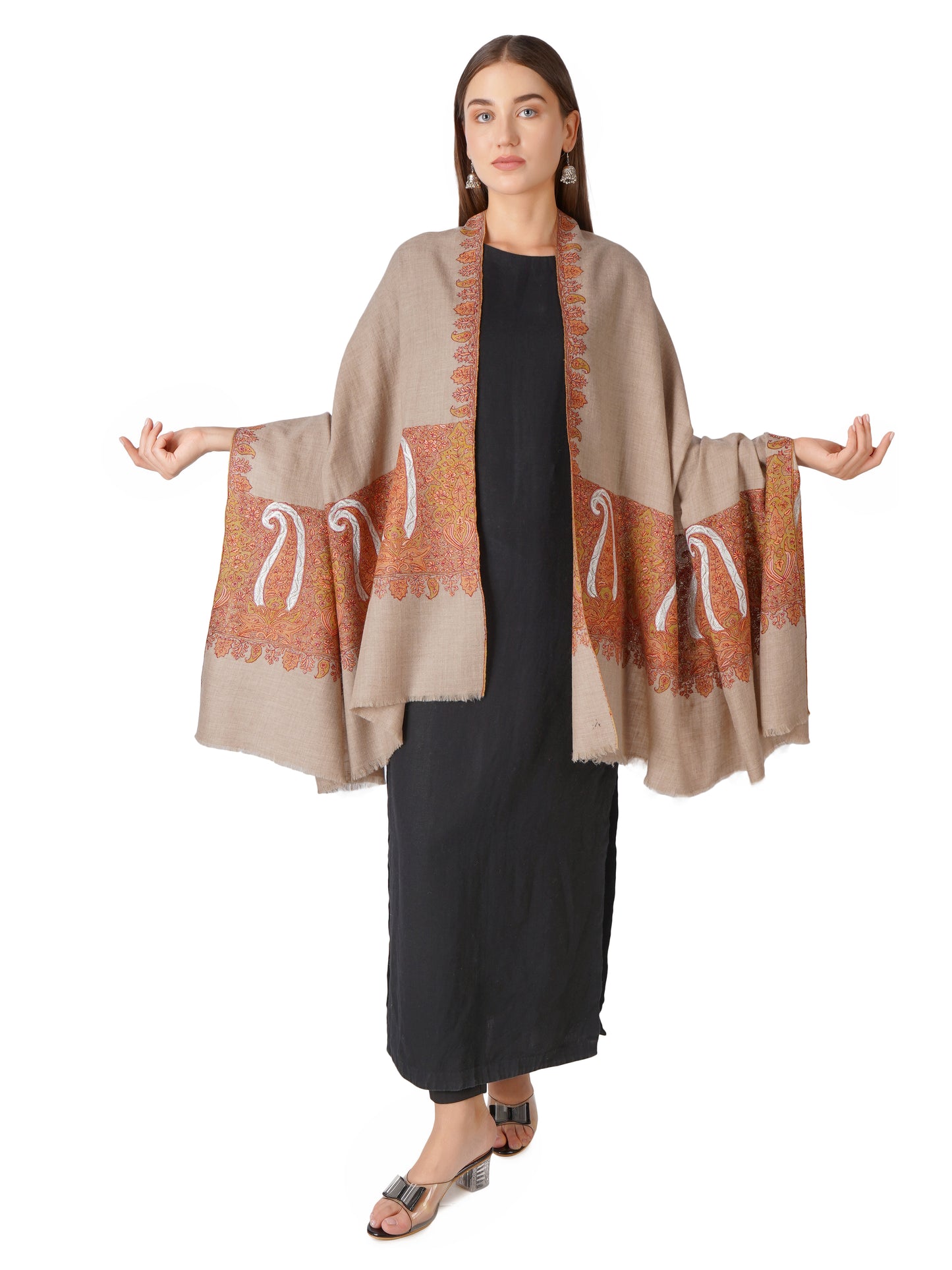 Pashmina Shawl with Elegant Sozni and Filigree Embroidery