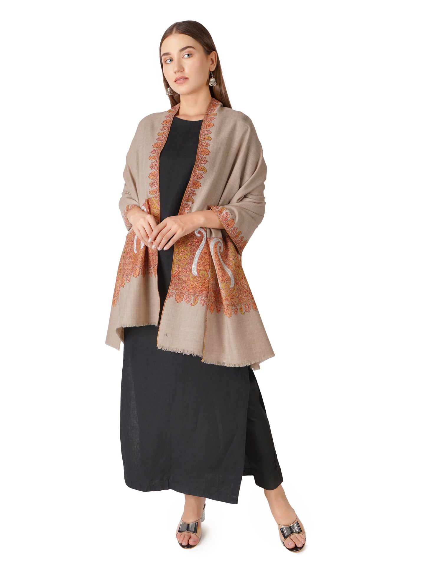 Pashmina Shawl with Elegant Sozni and Filigree Embroidery