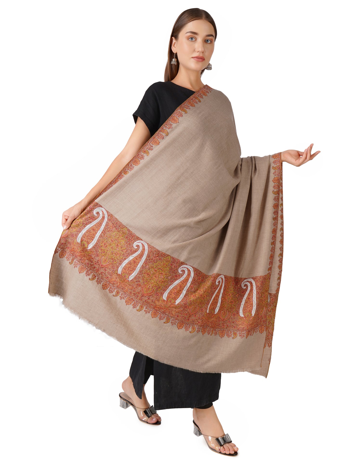 Pashmina Shawl with Elegant Sozni and Filigree Embroidery