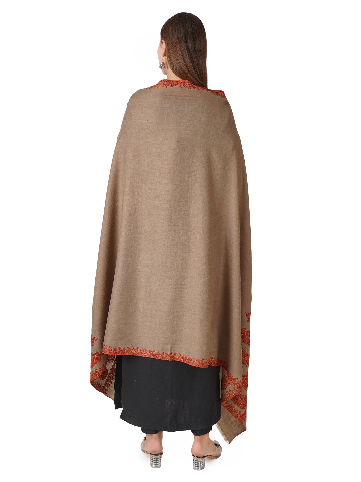 Pashmina Shawl with Exquisite Paisley Hand Embroidery - Natural Toosh