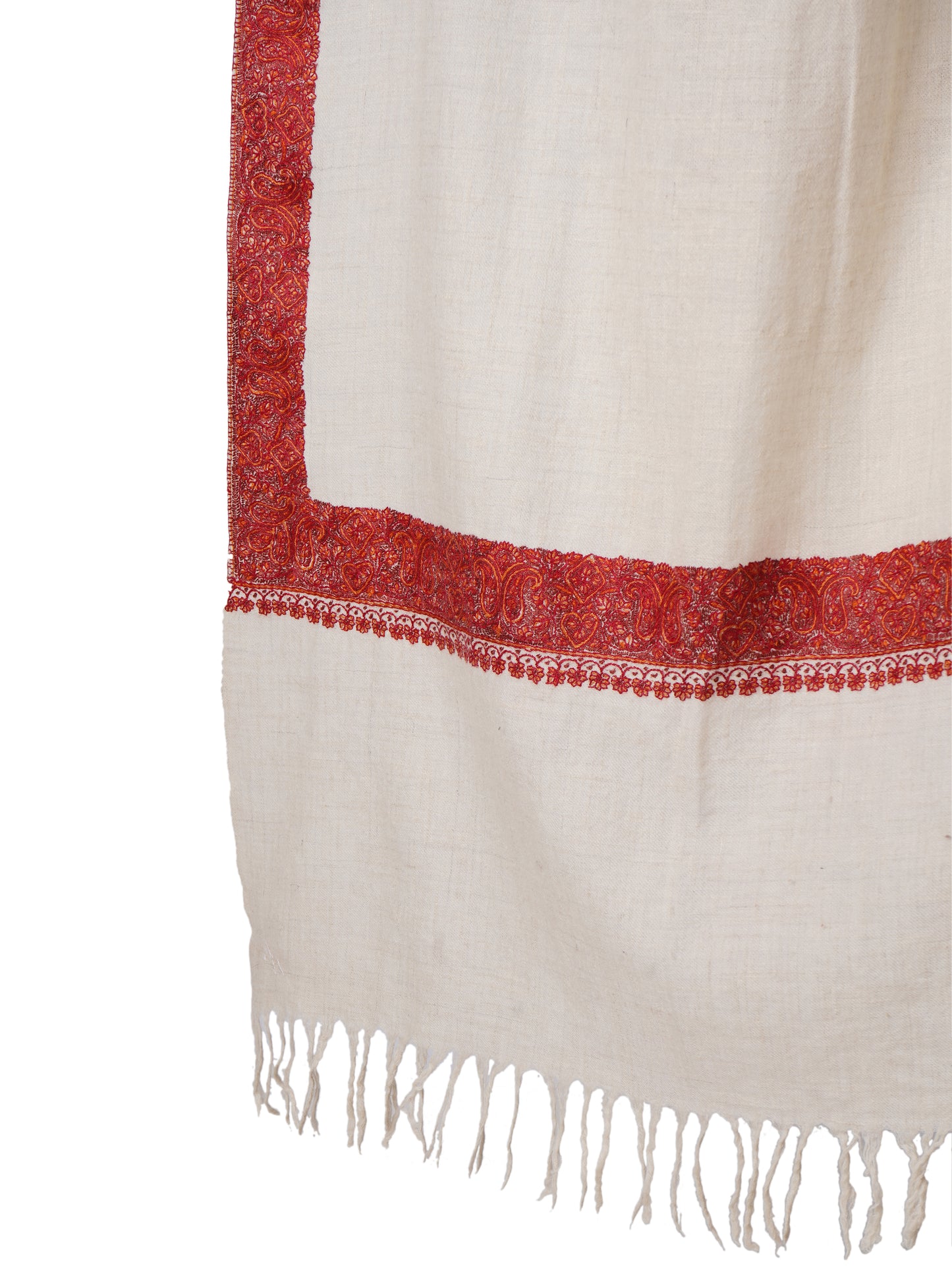 Pashmina Shawl with Border Embroidery - Off White