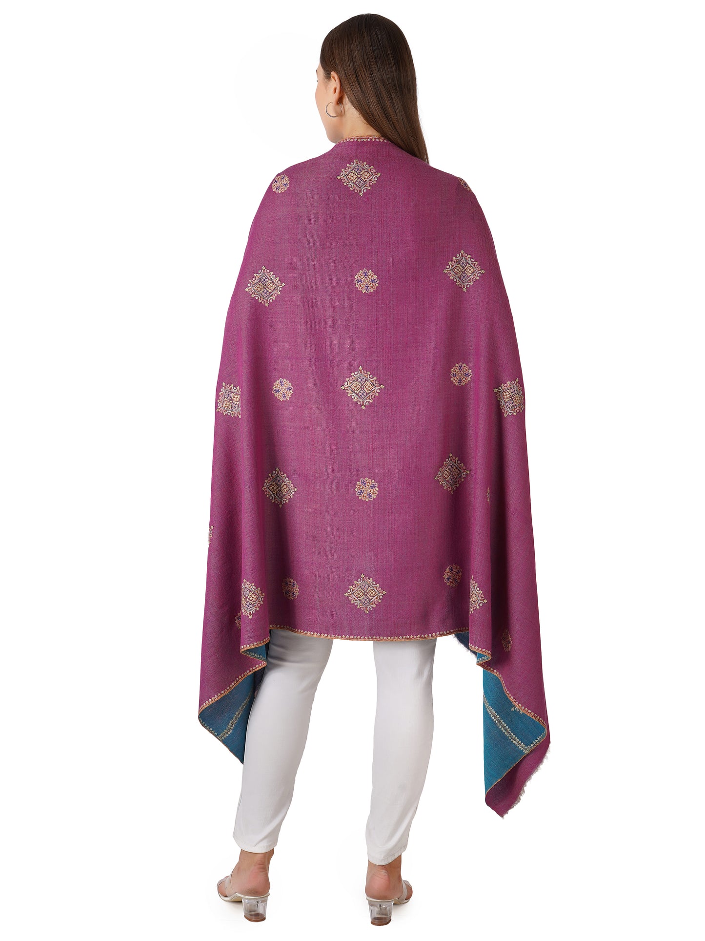 Handcrafted Pashmina Shawl – Double Faced - Purple & Blue
