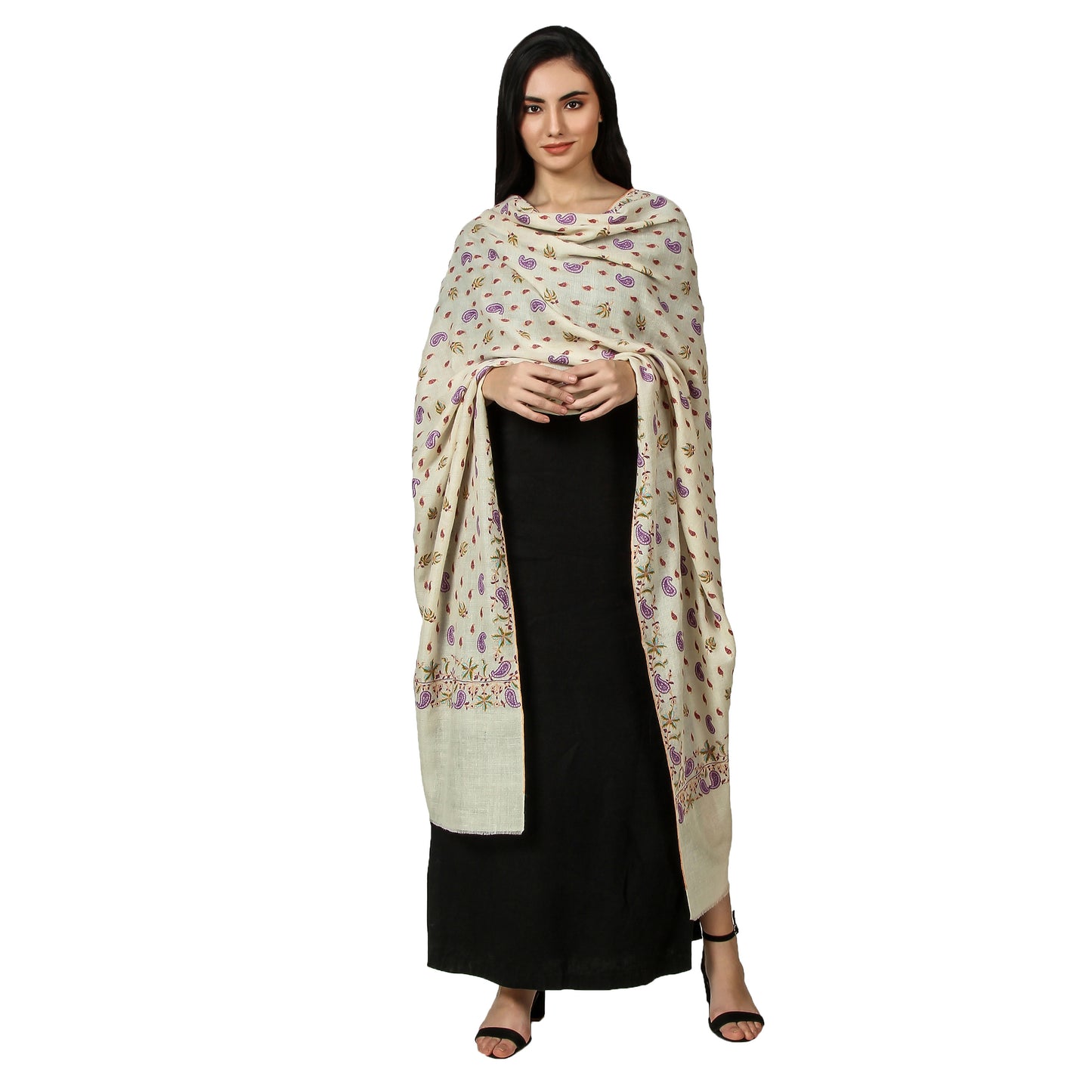 Cashmere Pashmina Shawl Embroidered (Ivory)