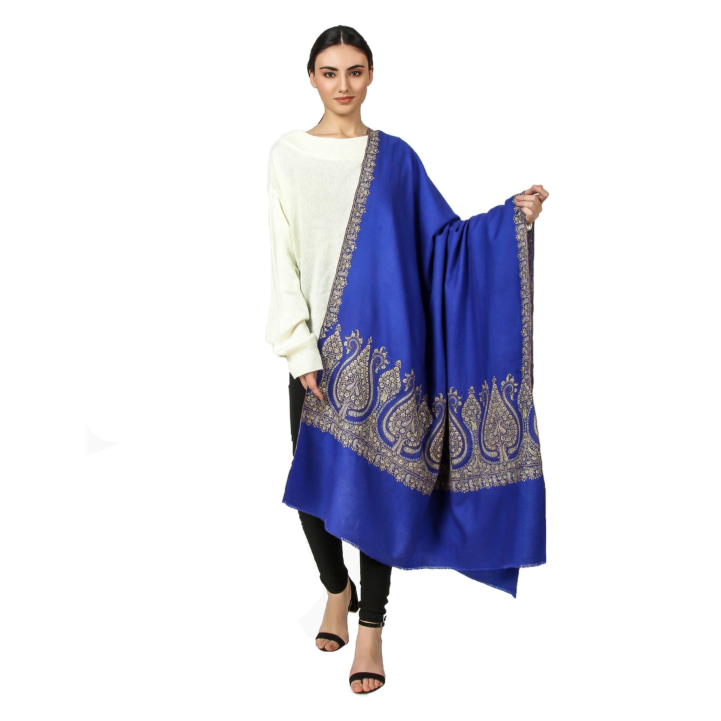 Cashmere Pashmina Shawl Embroidered (Blue)