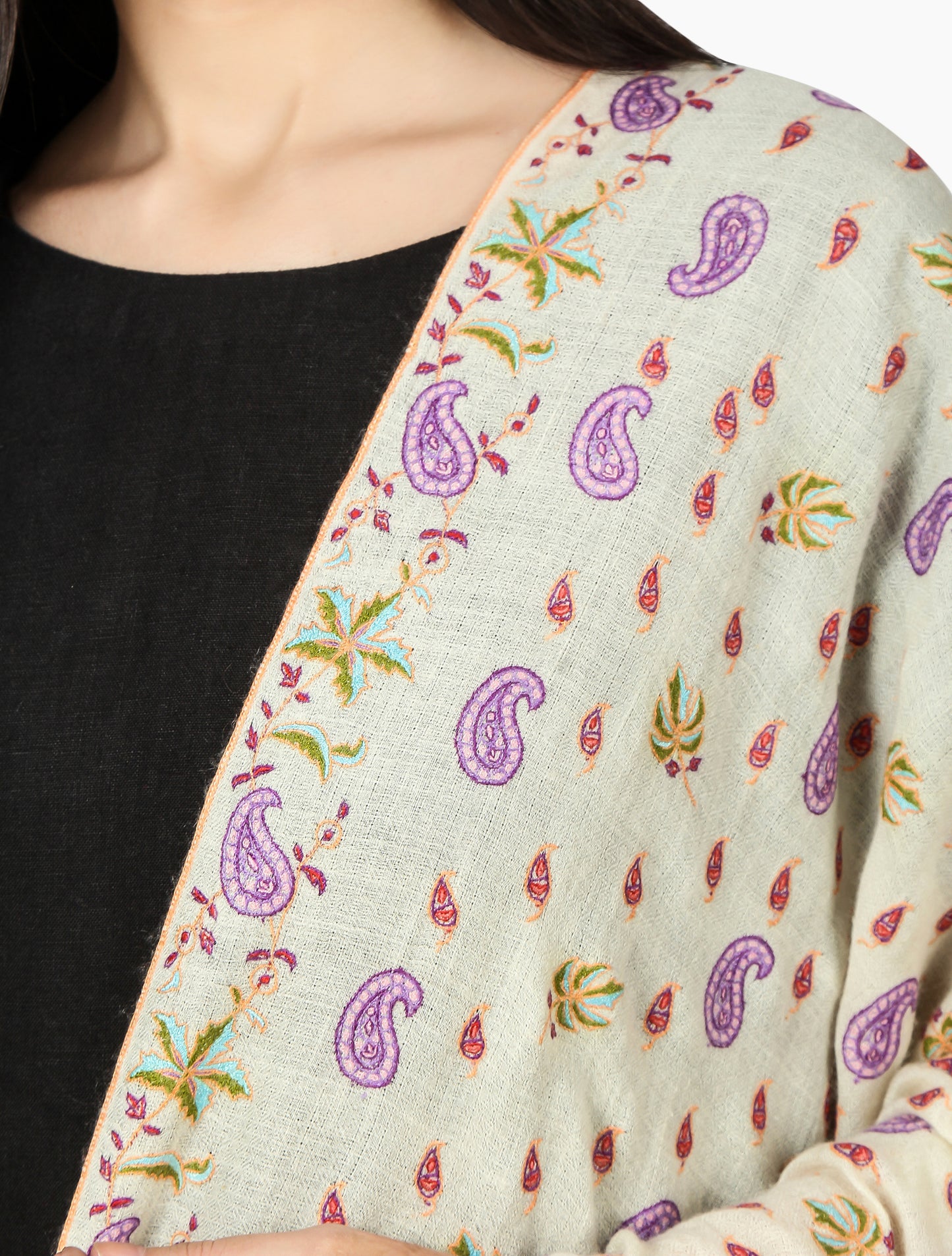 Cashmere Pashmina Shawl Embroidered (Ivory)