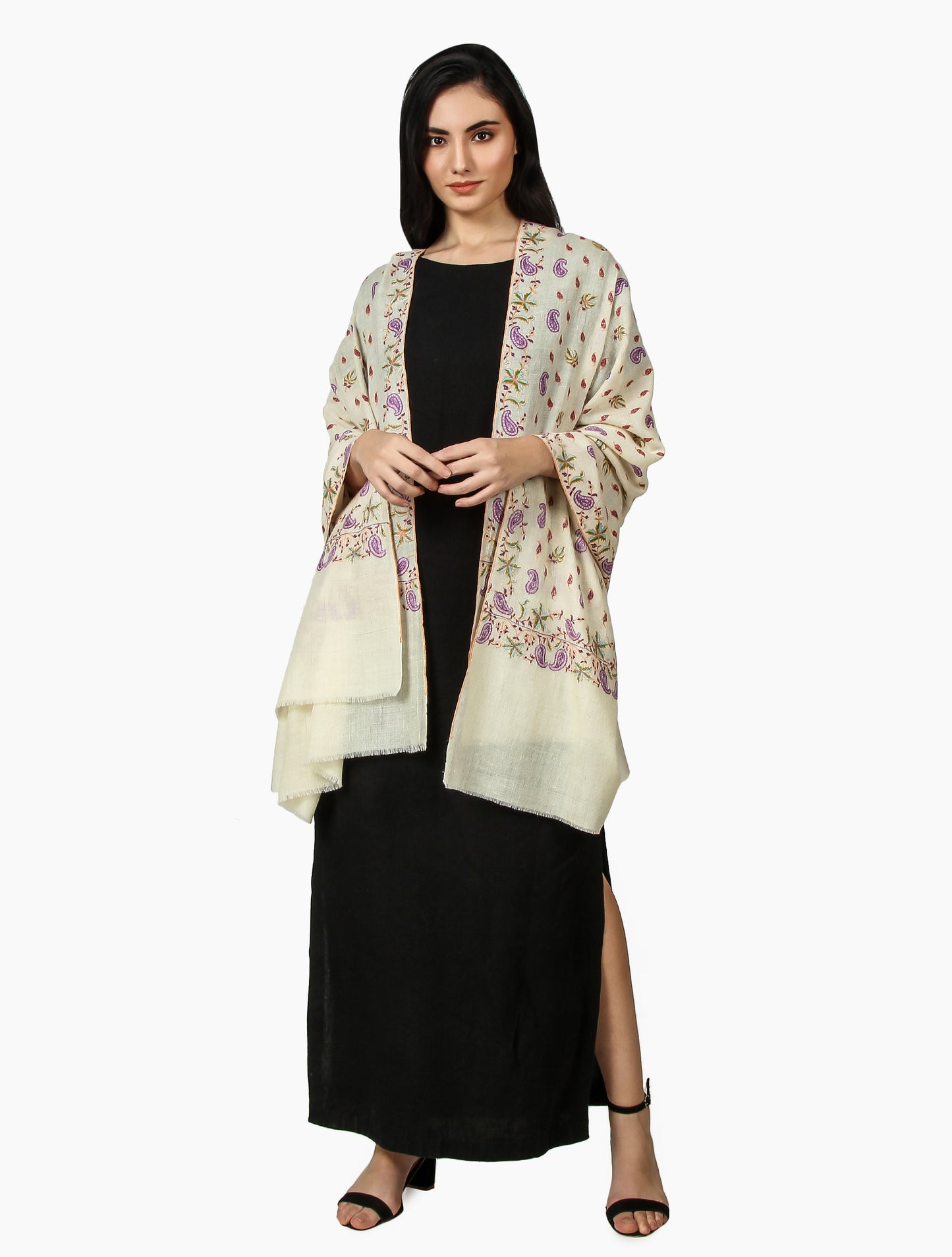 Cashmere Pashmina Shawl Embroidered (Ivory)
