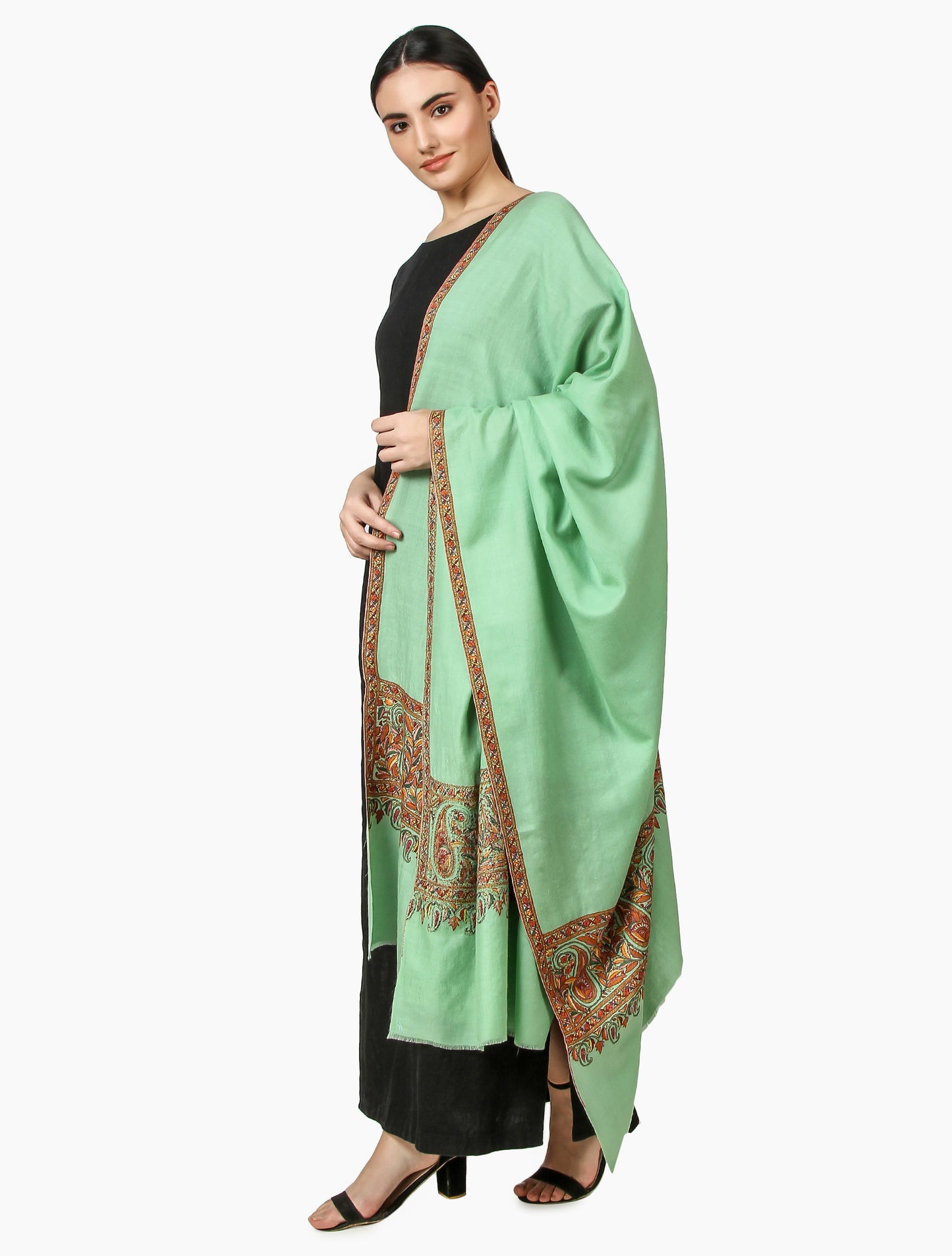 Cashmere Pashmina Shawl Embroidered (Sea Green)