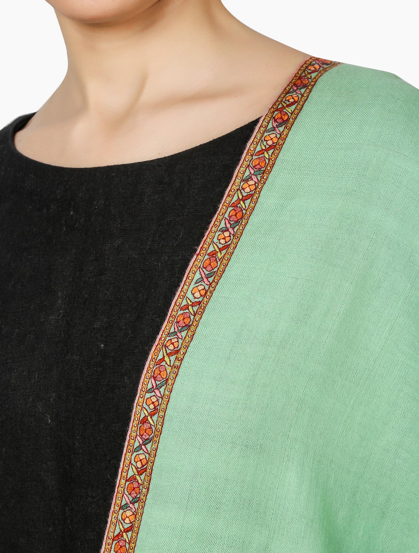 Cashmere Pashmina Shawl Embroidered (Sea Green)