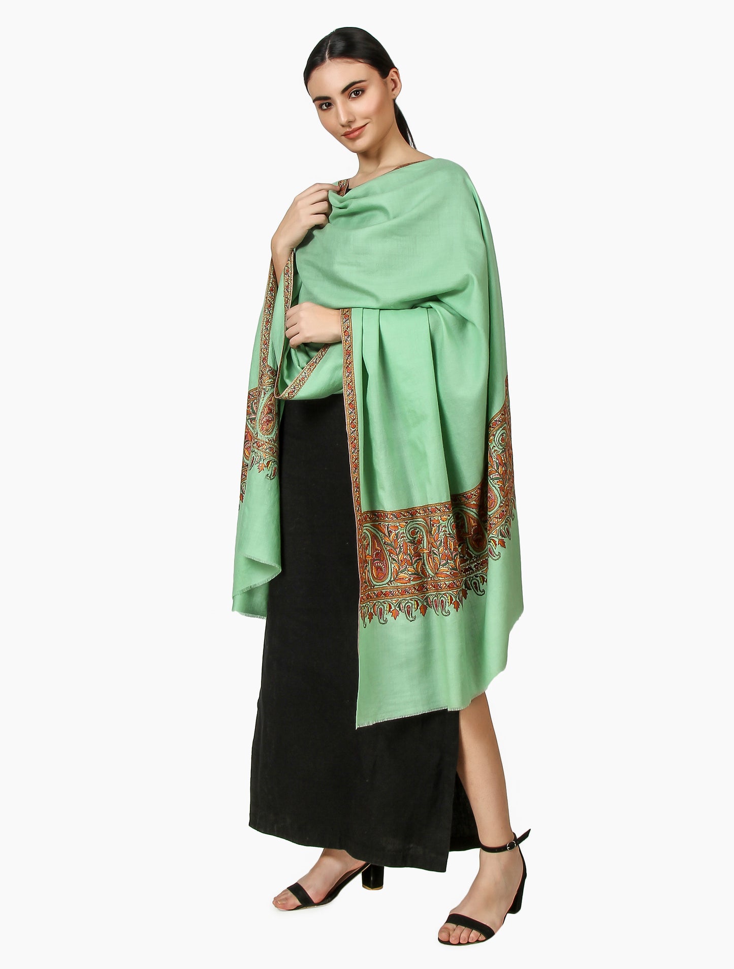 Cashmere Pashmina Shawl Embroidered (Sea Green)