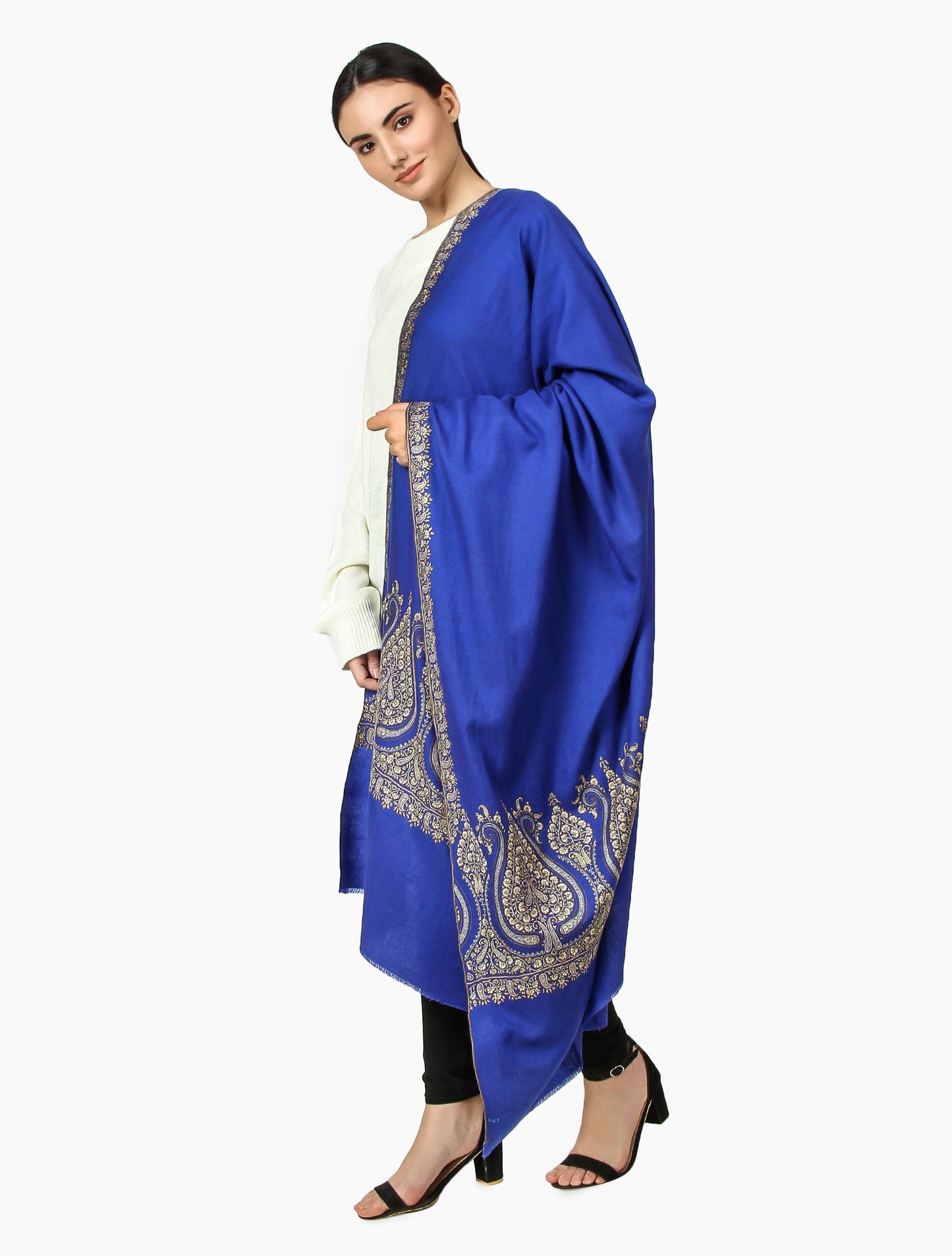 Cashmere Pashmina Shawl Embroidered (Blue)