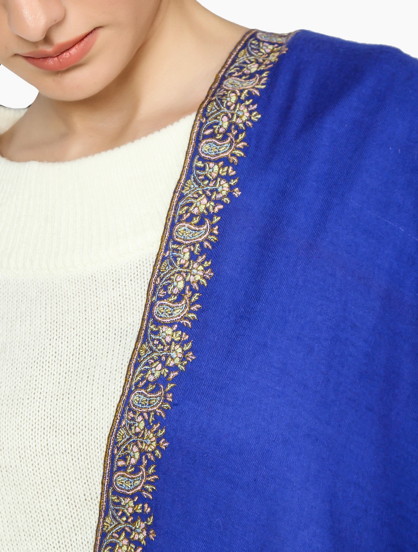 Cashmere Pashmina Shawl Embroidered (Blue)