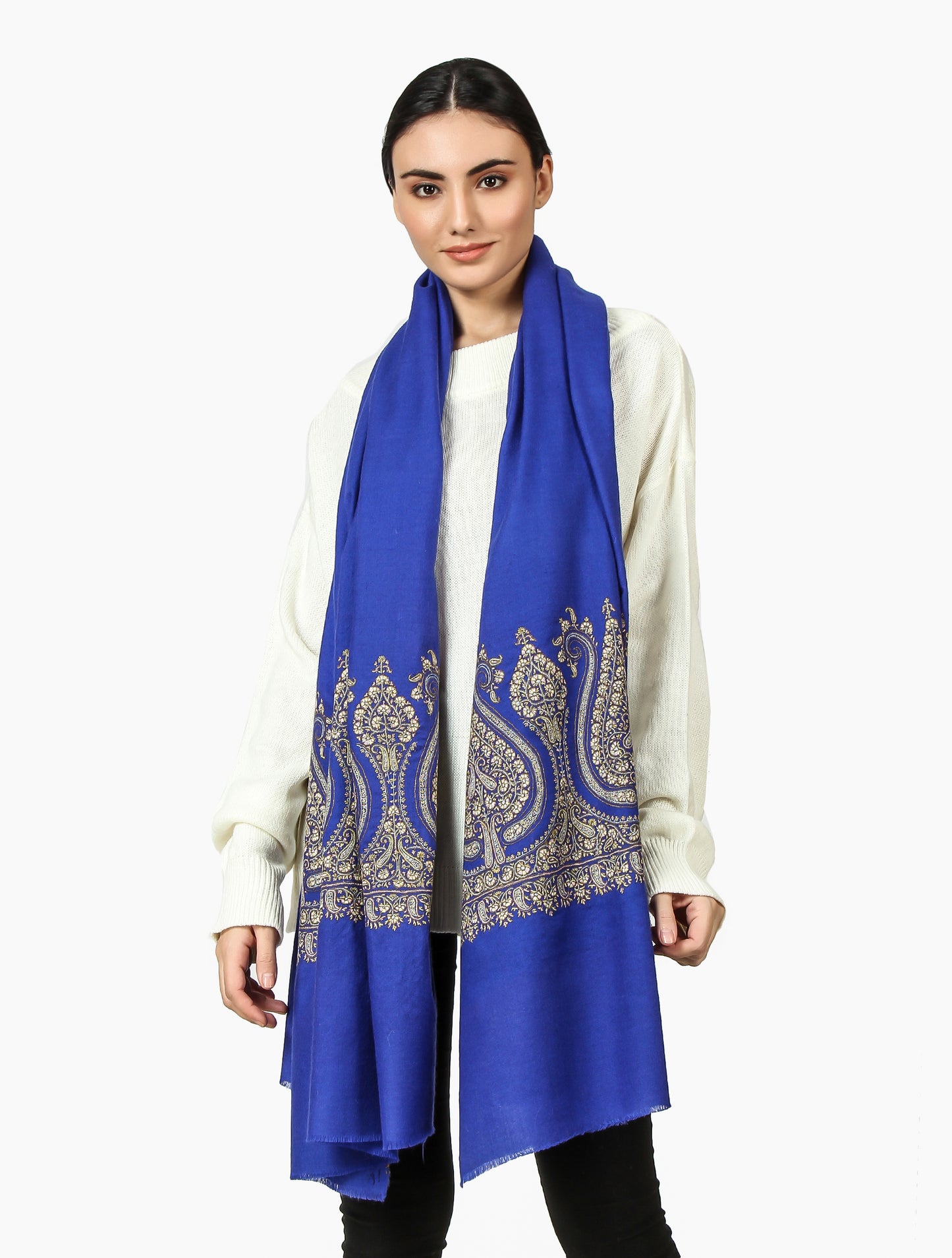 Cashmere Pashmina Shawl Embroidered (Blue)