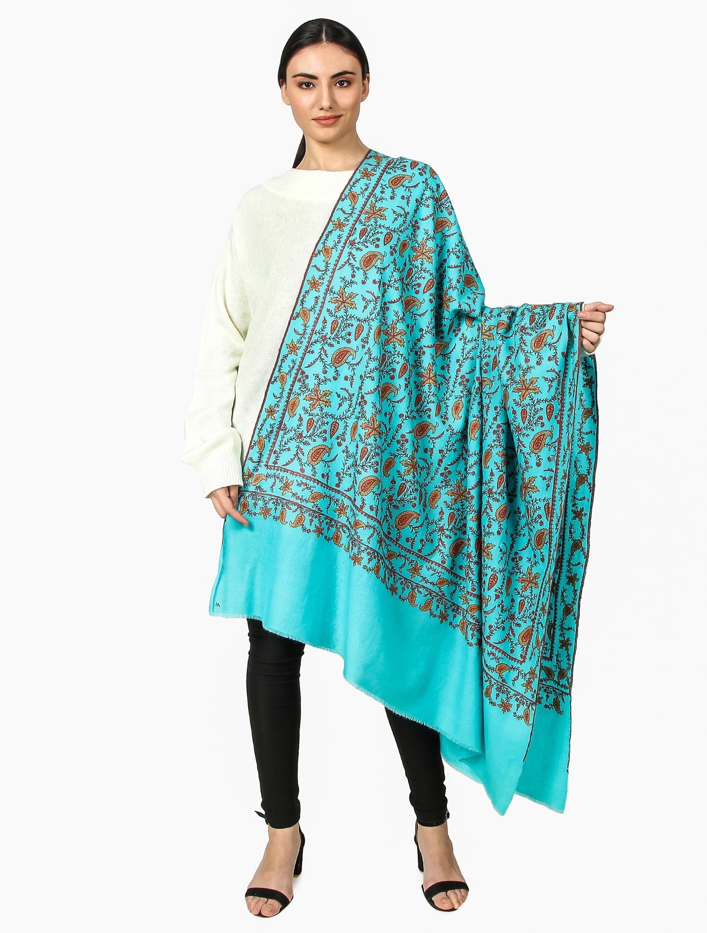 Cashmere Pashmina Shawl Embroidered (Arctic)