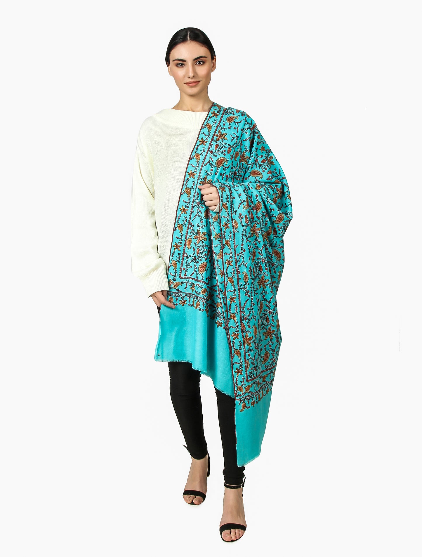 Cashmere Pashmina Shawl Embroidered (Arctic)