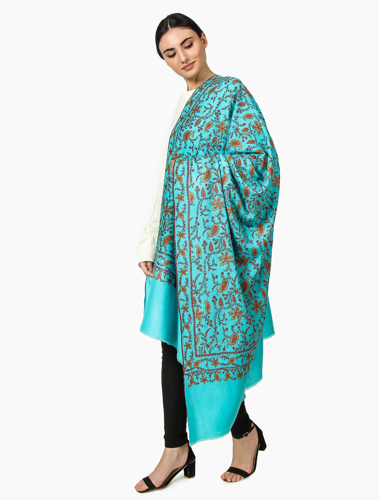 Cashmere Pashmina Shawl Embroidered (Arctic)