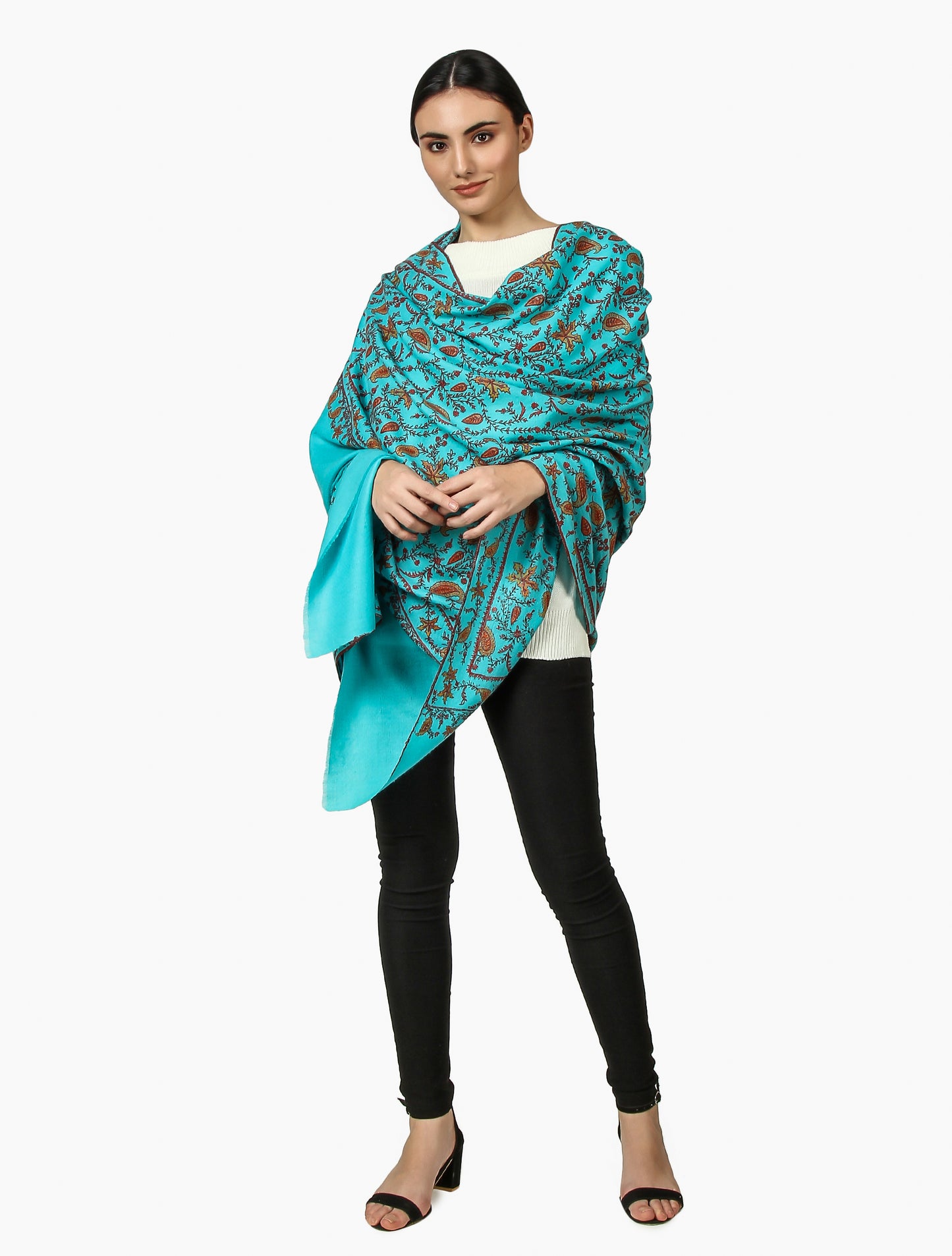 Cashmere Pashmina Shawl Embroidered (Arctic)
