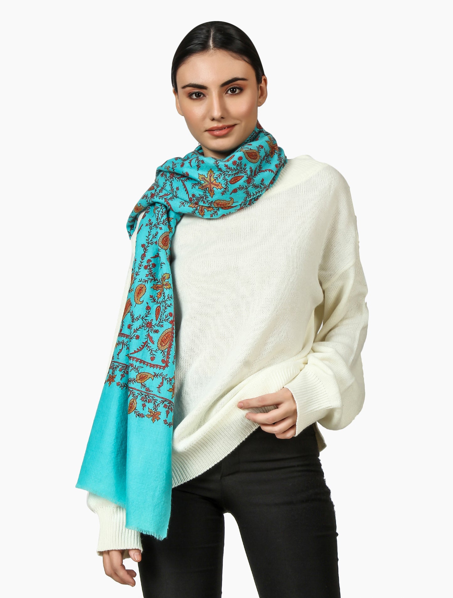 Cashmere Pashmina Shawl Embroidered (Arctic)