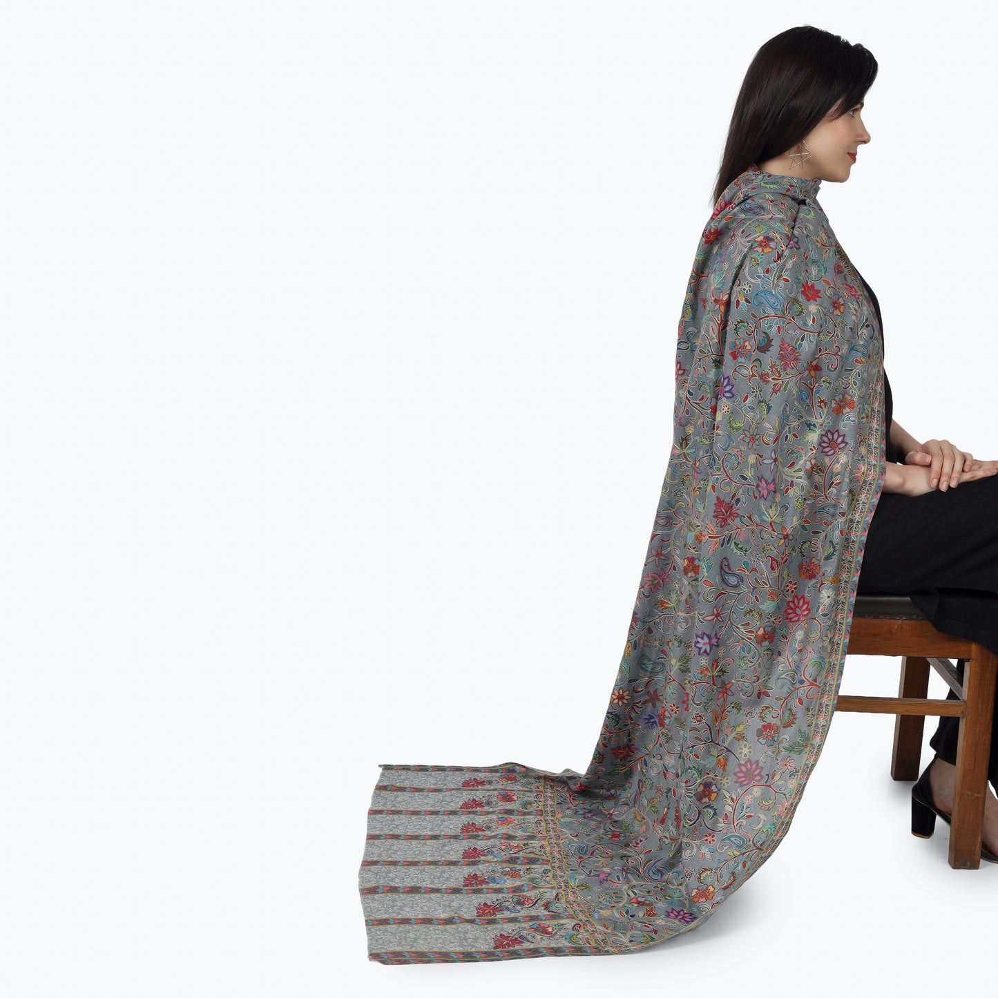 Kashmiri Kalamkari Wrap (Steel Blue)