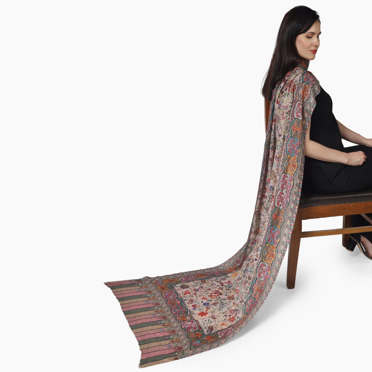 Kashmiri Kalamkari Wrap (Beige)