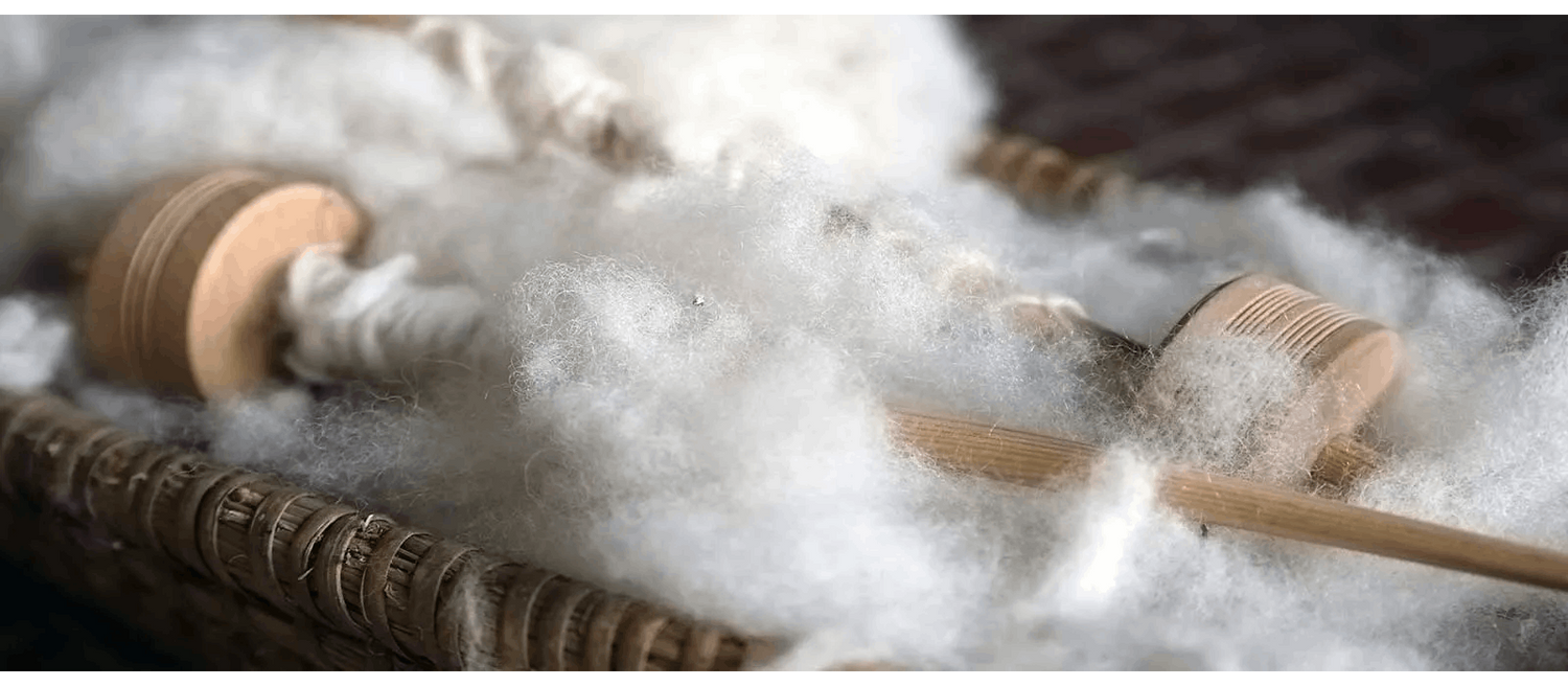 Raw Cashmere fibers in a basket