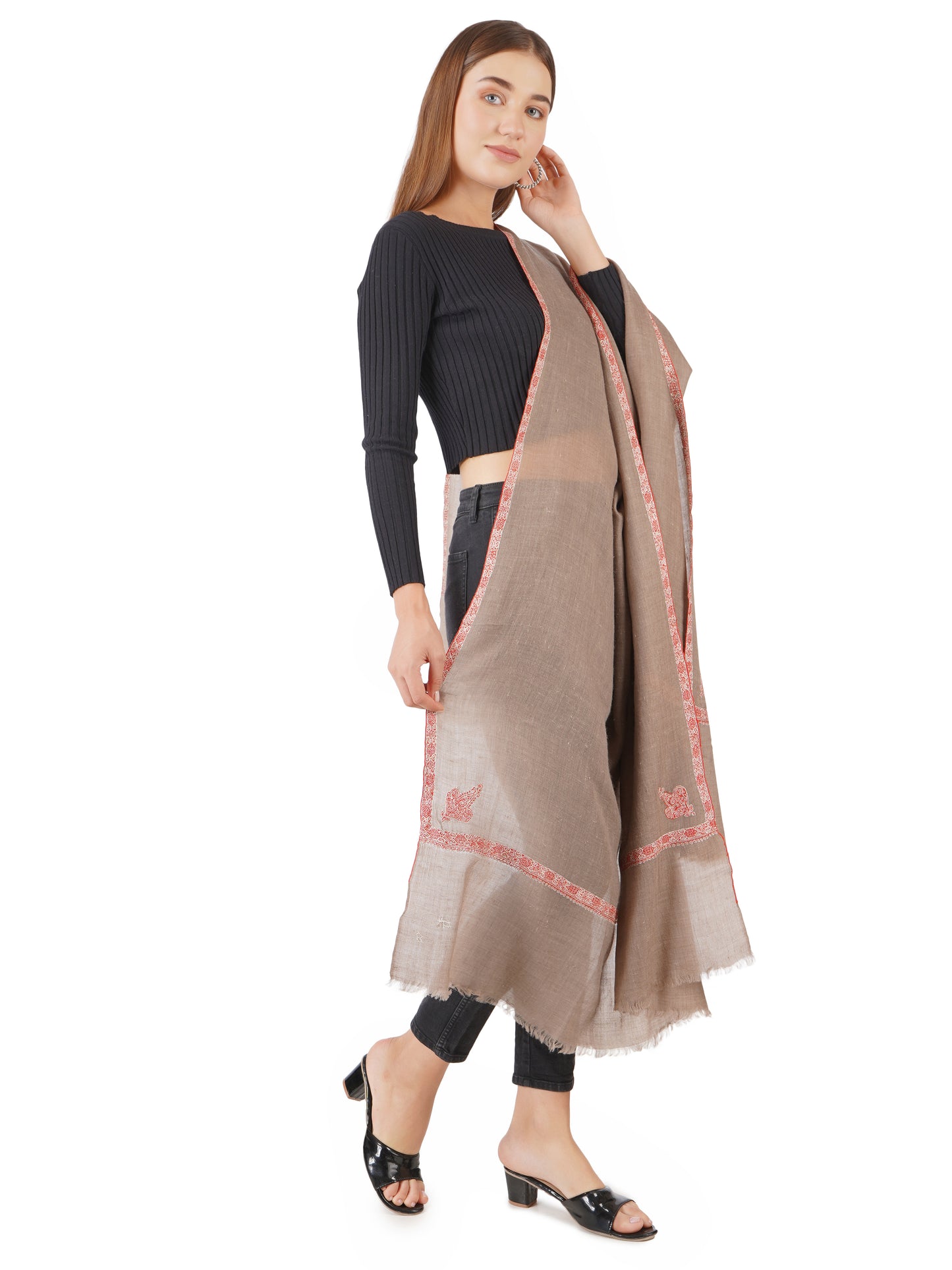 Pashmina Shawl Handwoven & Hand-embroidered - Pure Kashmiri Pashmina (Natural Toosh)