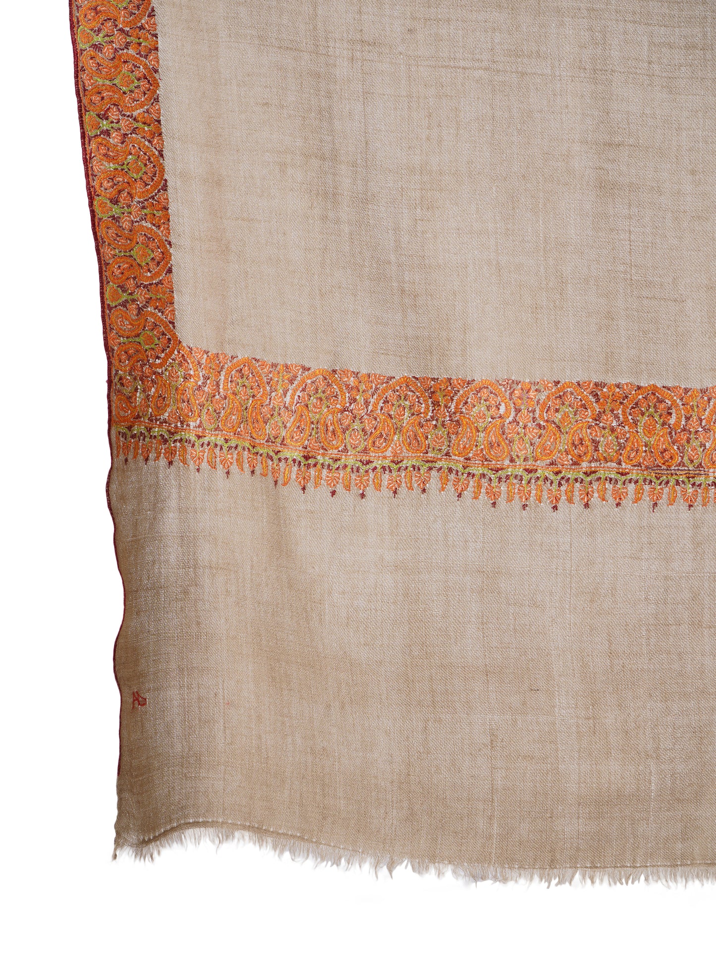 Pashmina Shawl with Exotic Floral Sozni Embroidery - Handmade and Hand-Embroidered - Natural Tosh