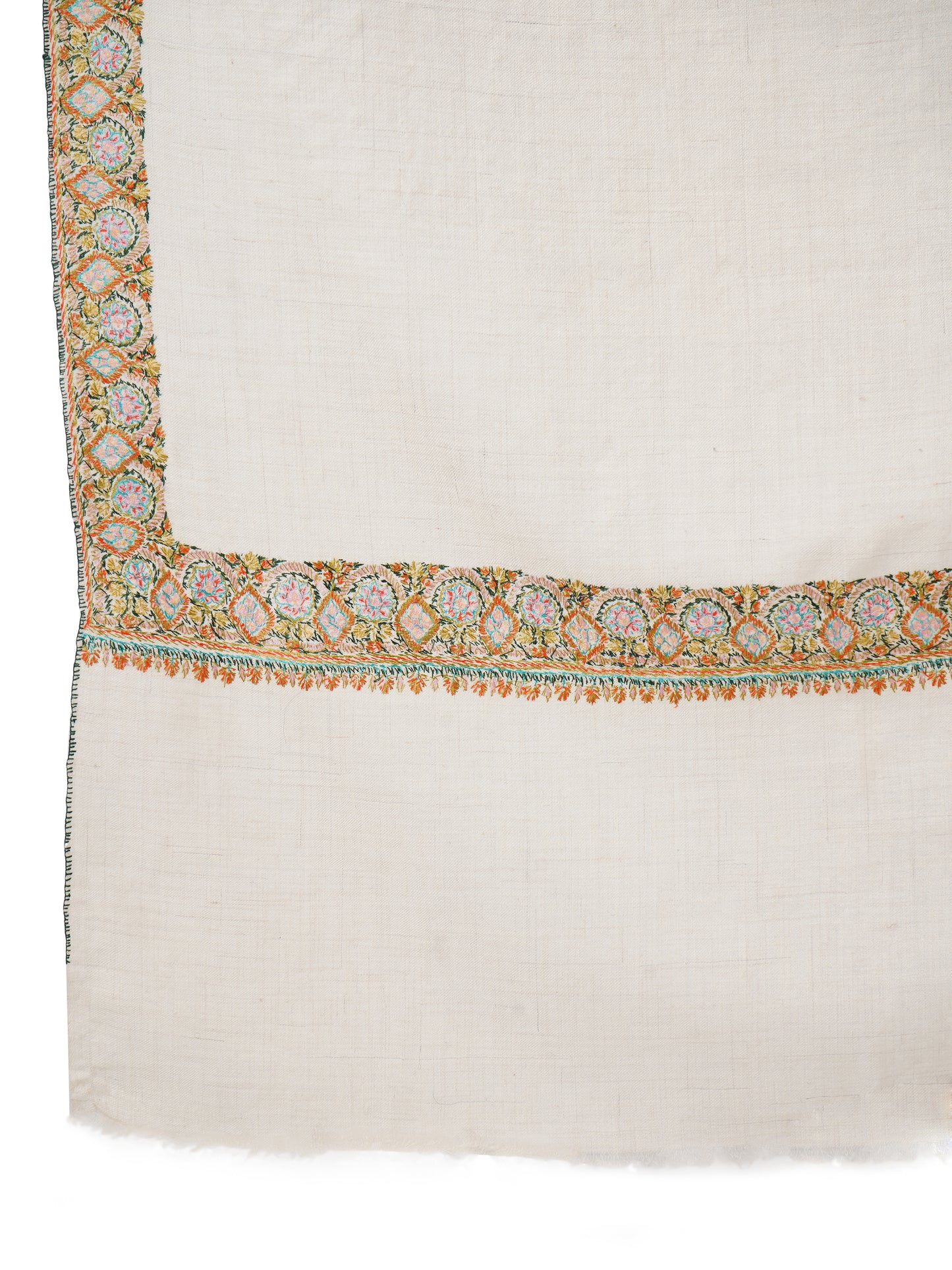 Pashmina Shawl Handwoven Kashmiri Sozni Embroidery - Off White