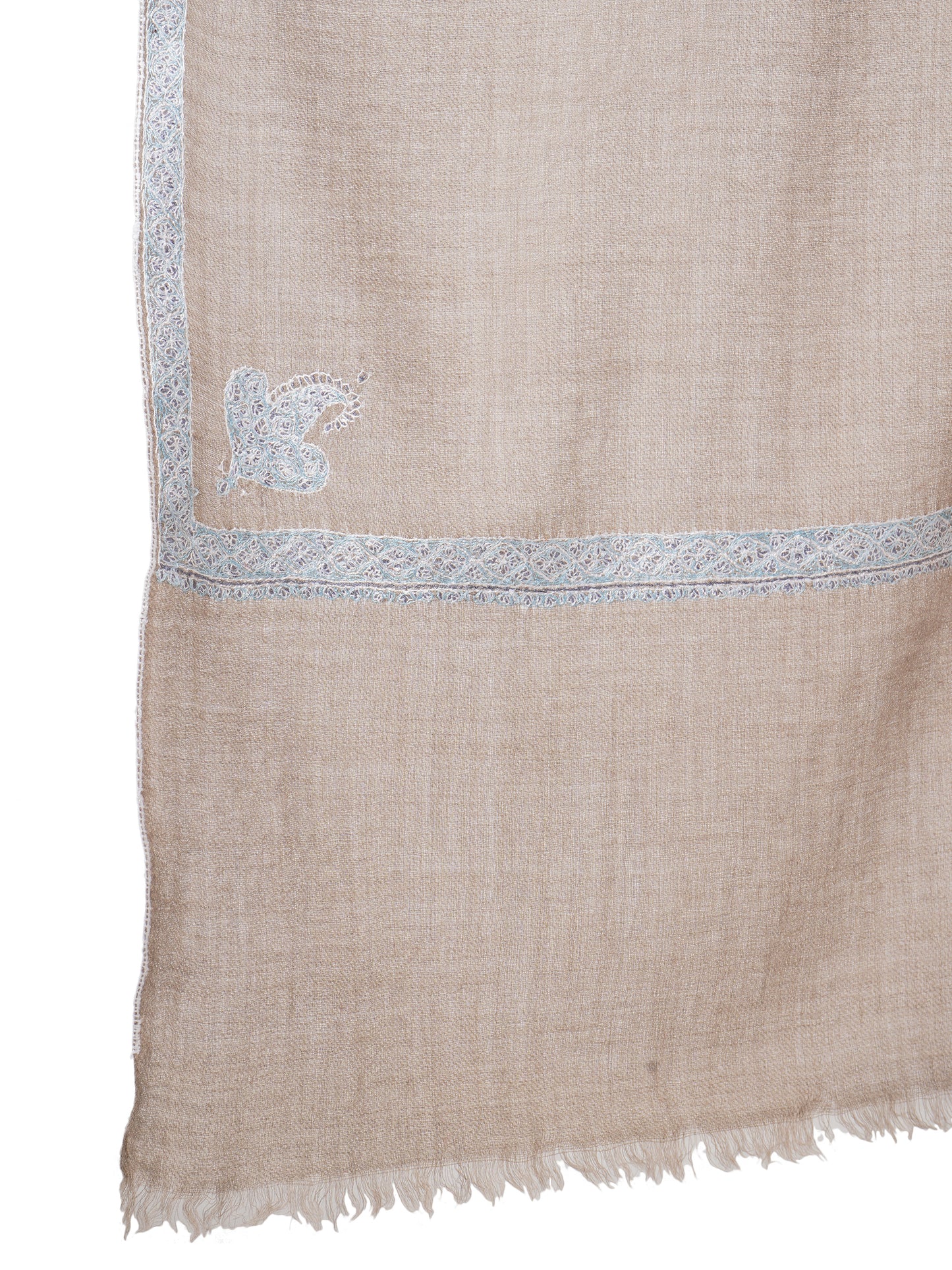 Pashmina Shawl with Enchanted Blue Hues Embroidery - Natural Toosh