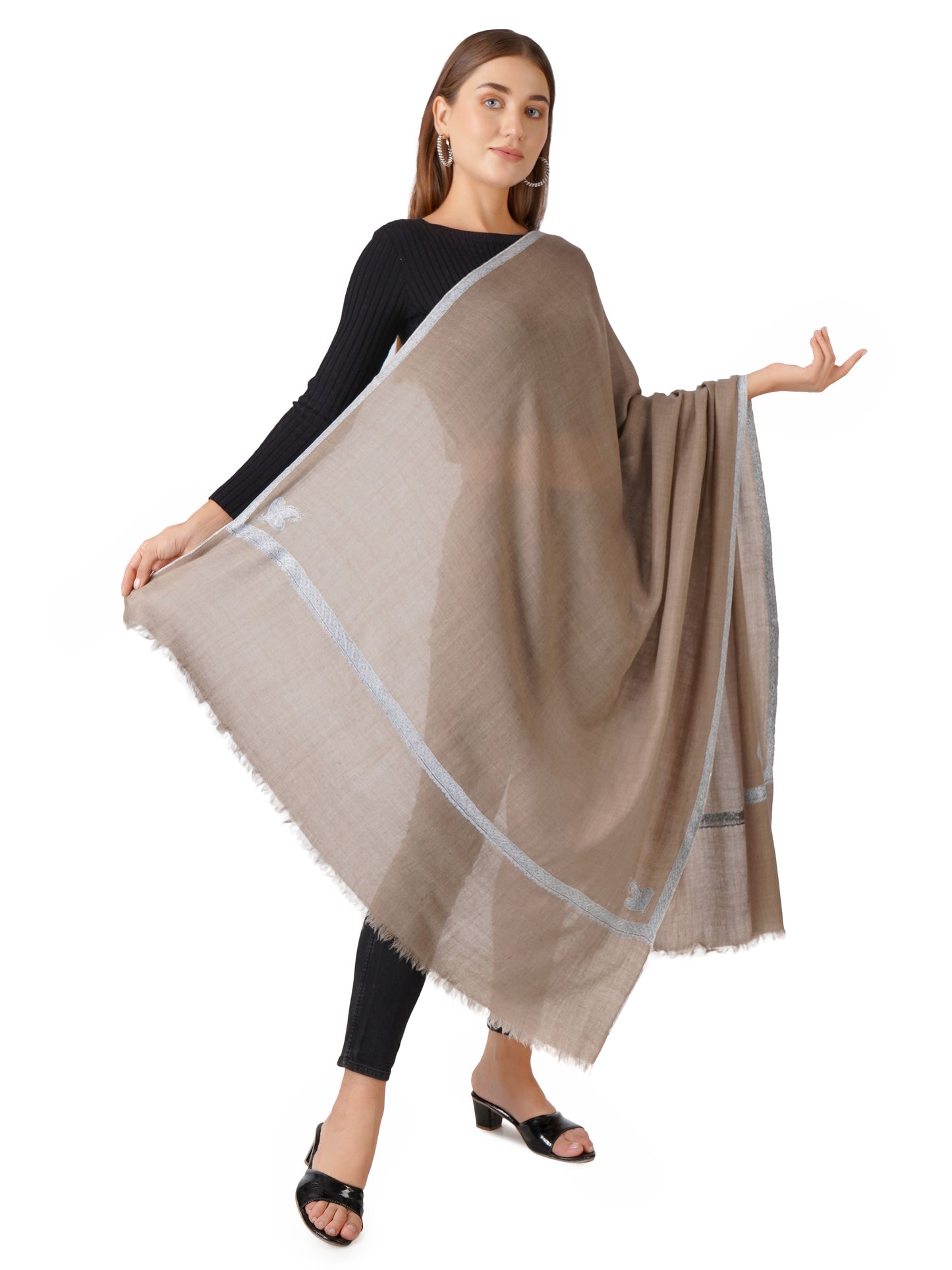 Pashmina Shawl with Enchanted Blue Hues Embroidery - Natural Toosh