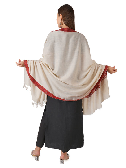 Pashmina Shawl with Border Embroidery - Off White