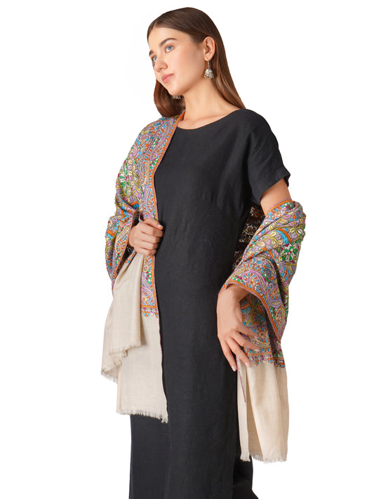 Chic Pashmina Shawl – Effortlessly Stylish Pashmina With Hand Embroidery - Off White