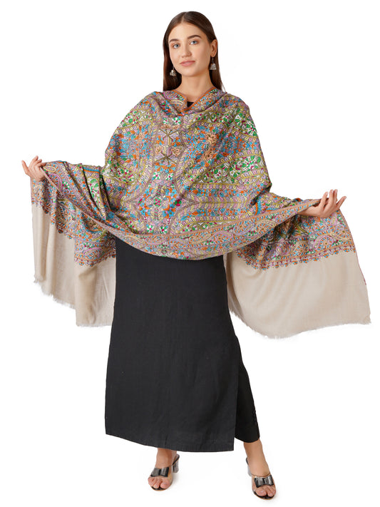 Chic Pashmina Shawl – Effortlessly Stylish Pashmina With Hand Embroidery - Off White