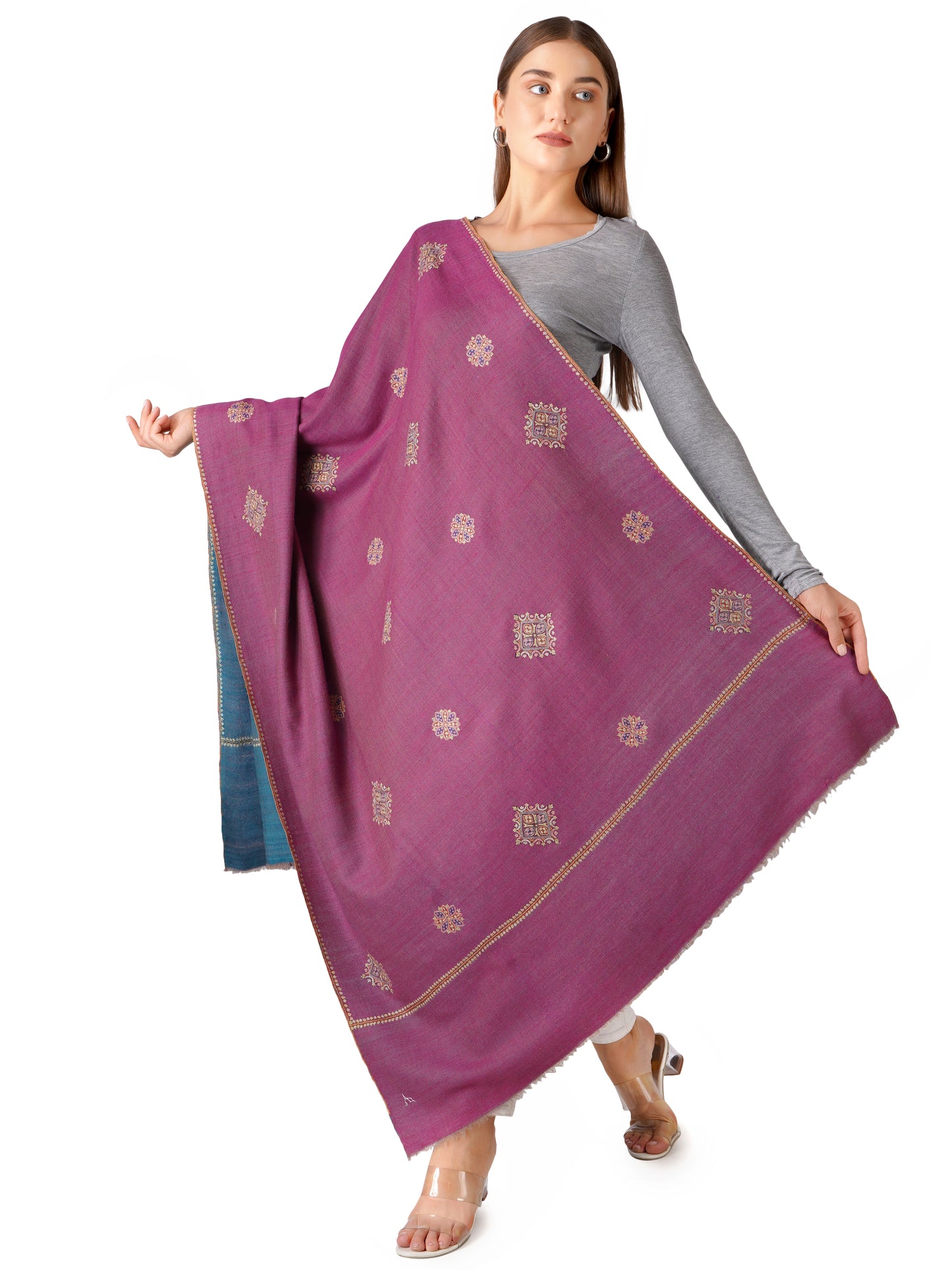 Handcrafted Pashmina Shawl – Double Faced - Purple & Blue