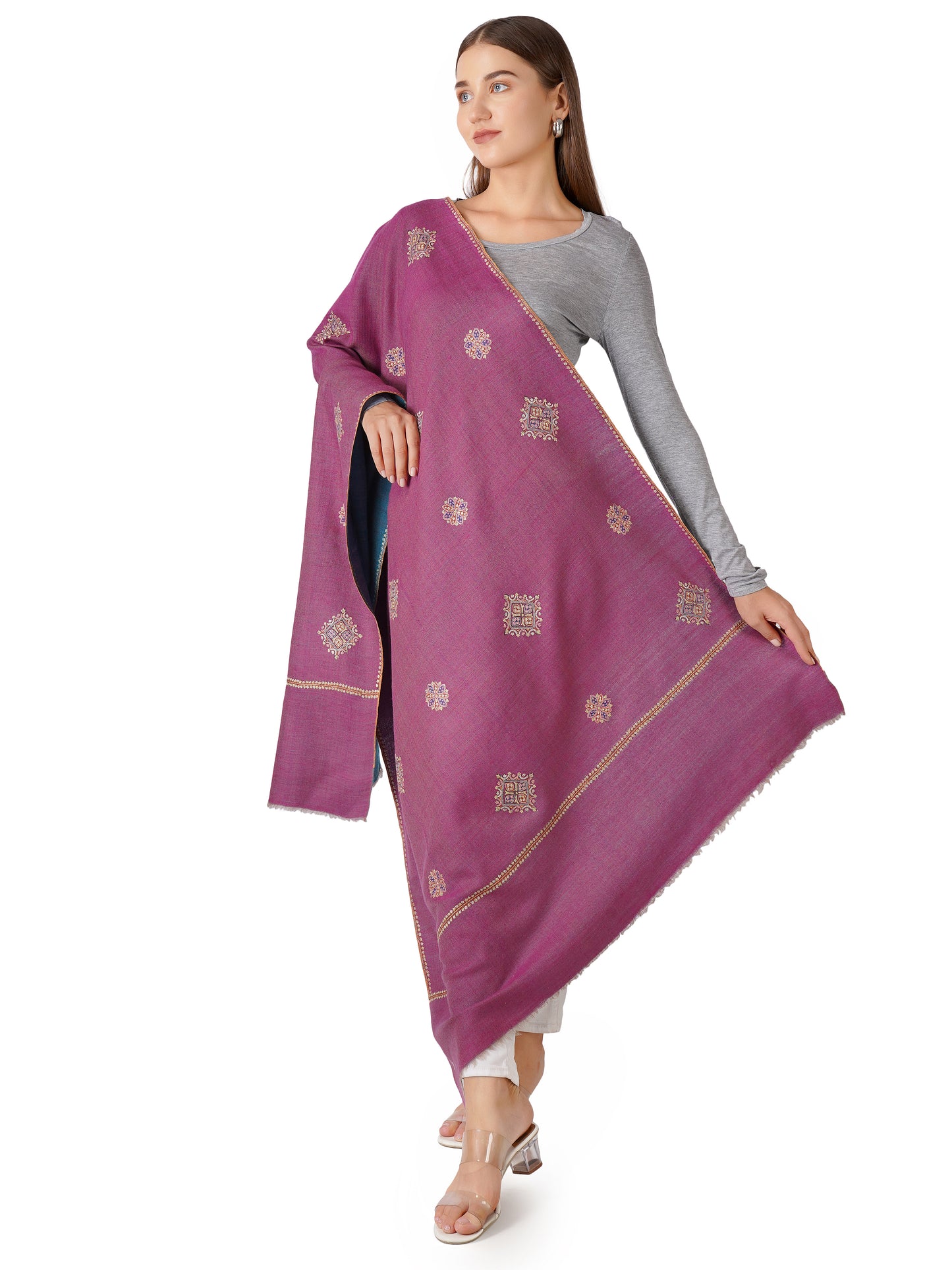 Handcrafted Pashmina Shawl – Double Faced - Purple & Blue