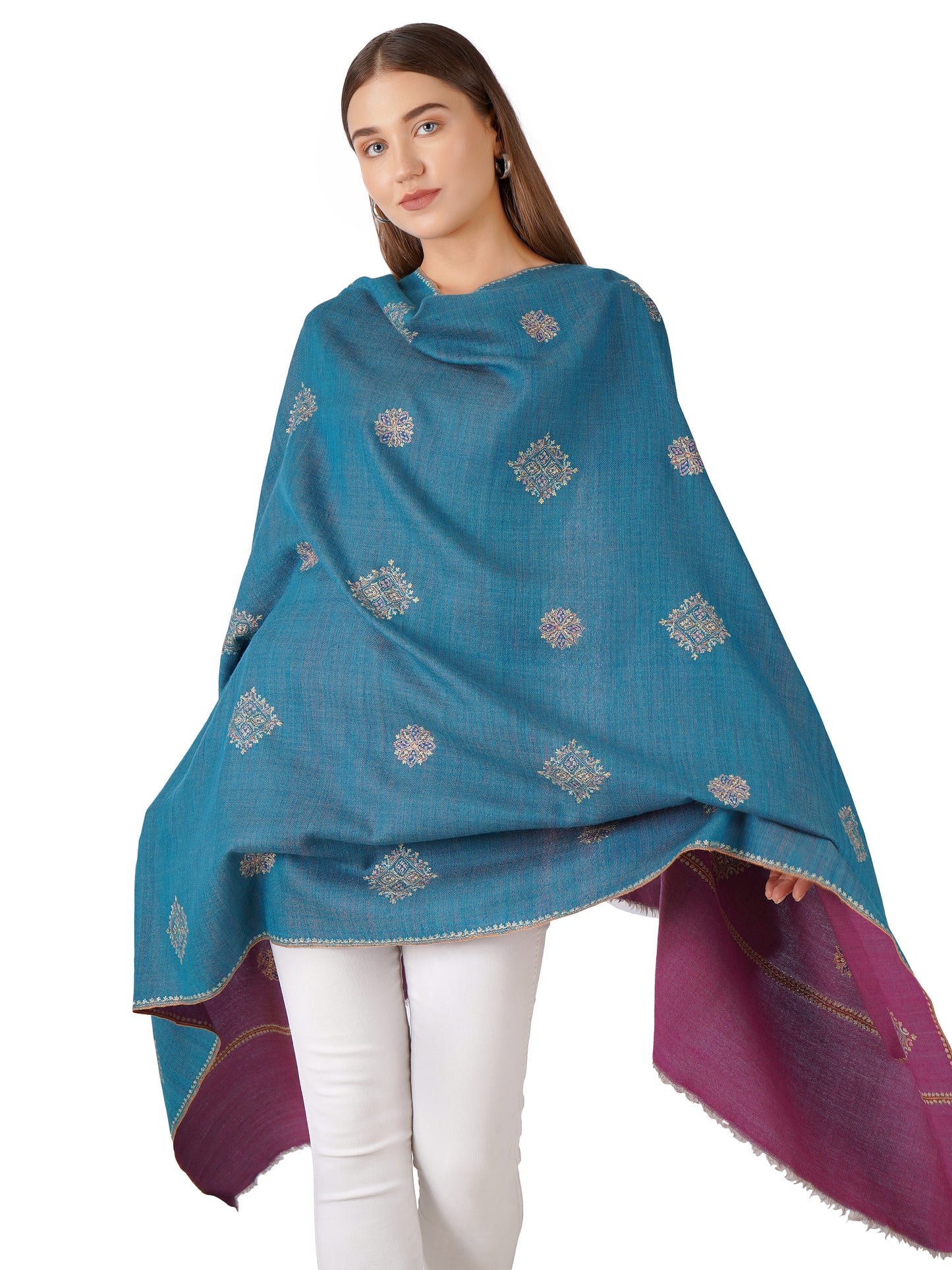 Handcrafted Pashmina Shawl – Double Faced - Purple & Blue