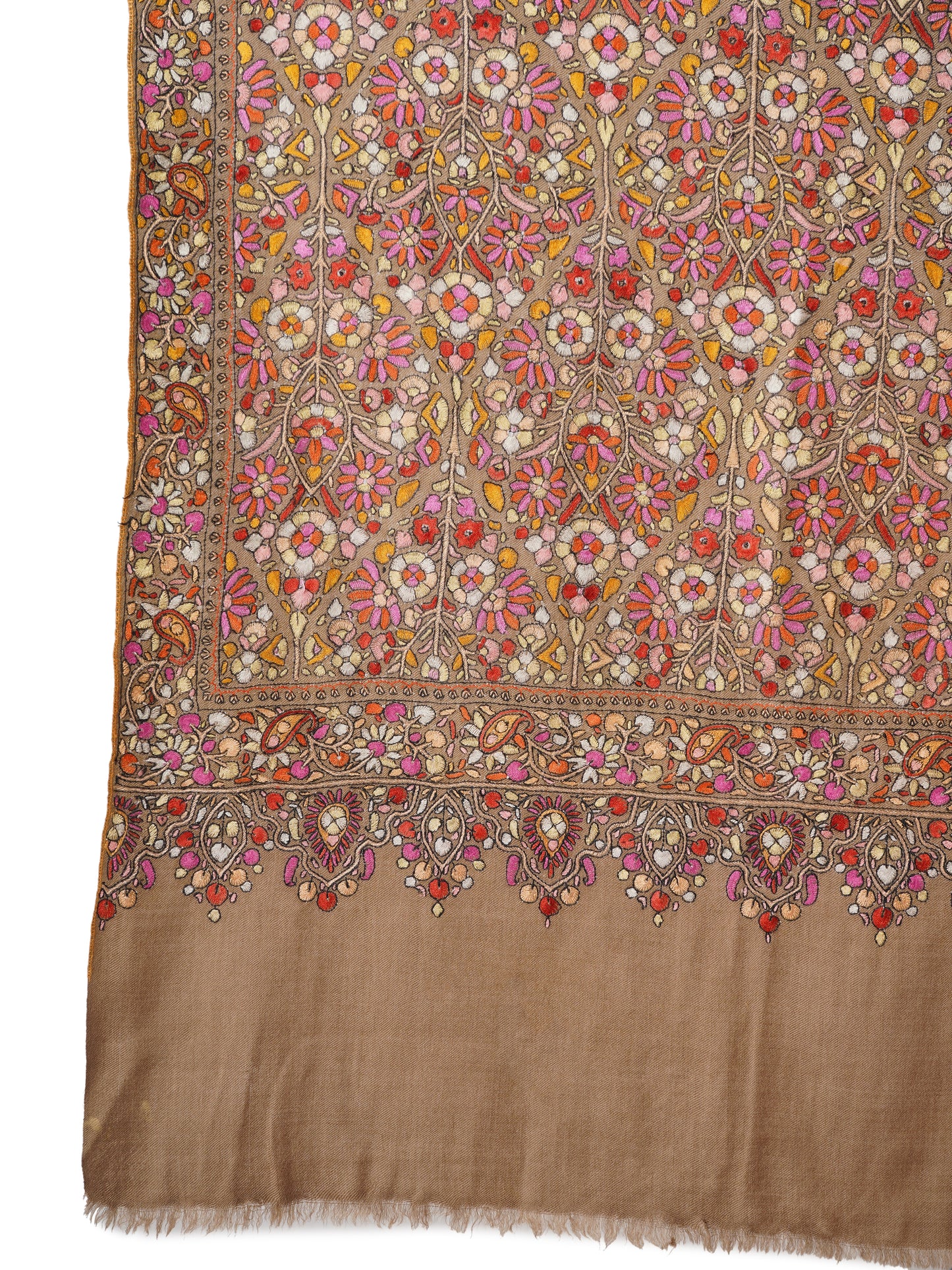 Exquisite Hand Embroidered Floral Pashmina Shawl - Natural Toosh