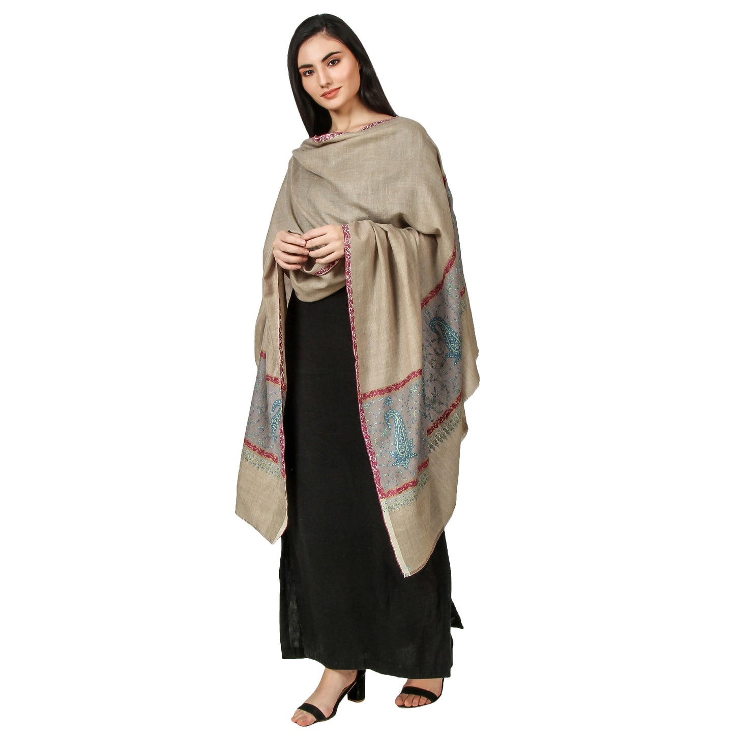 Cashmere Pashmina Shawl Embroidered (Natural Toosh)