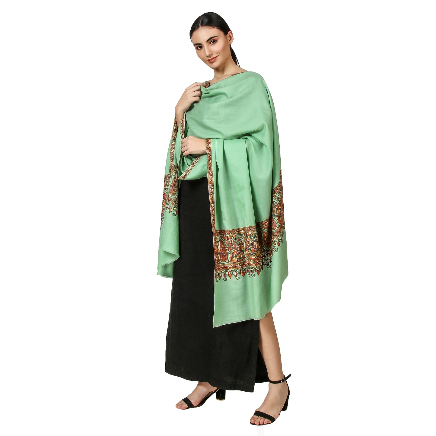 Cashmere Pashmina Shawl Embroidered (Sea Green)