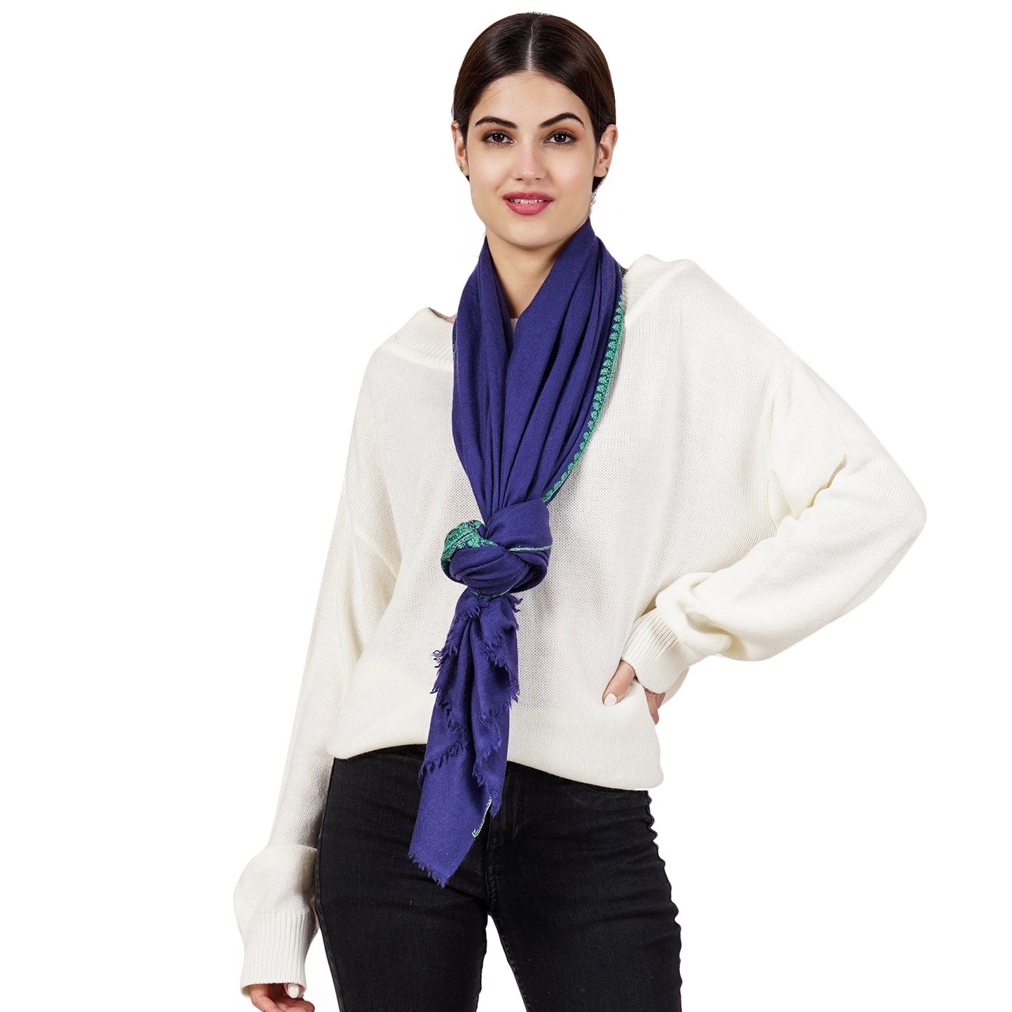 Cashmere Pashmina Embroidered Scarf (Blue Palledaar)