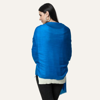 Women wearing a blue color cashmere scarf