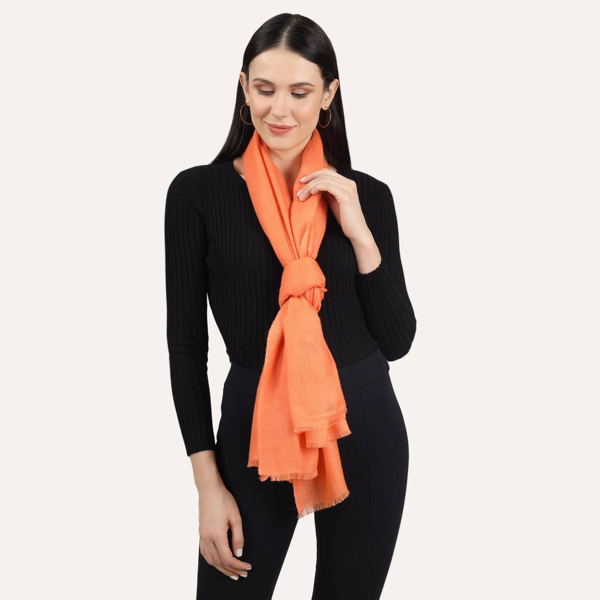 Brund Orange Cashmere scarf worn by woman